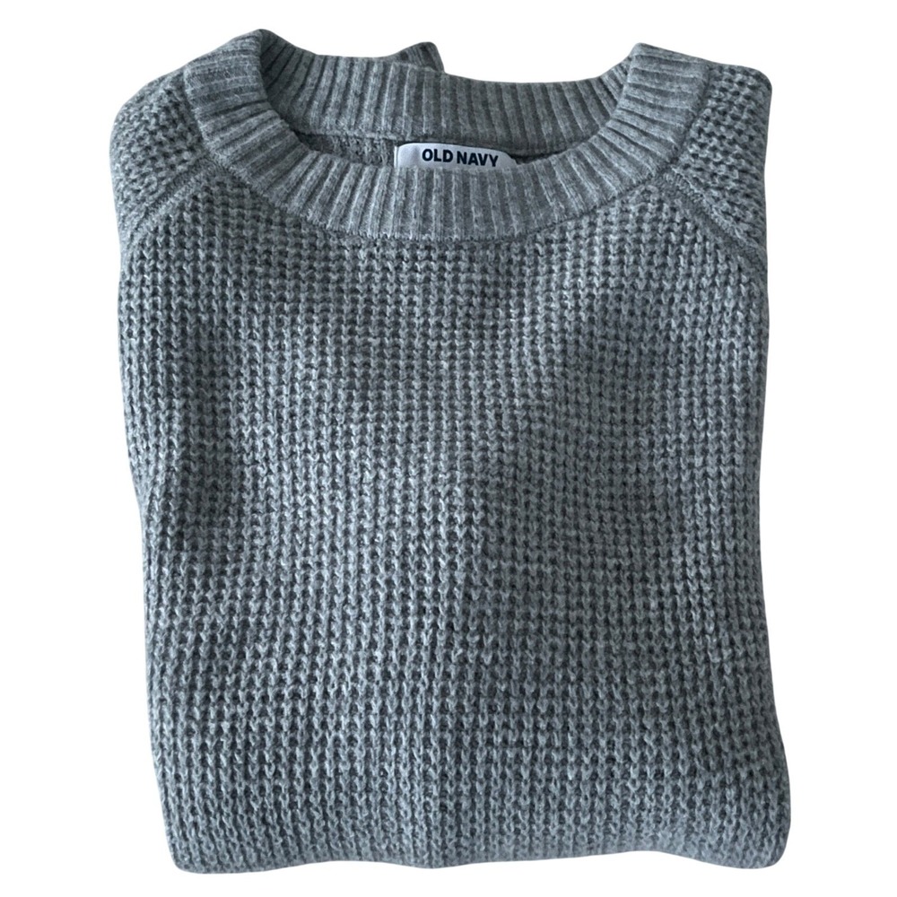 Old‎ Navy Light Grey Cotton Heather Waffle Knit Crewneck Sweater Soft Size S/M